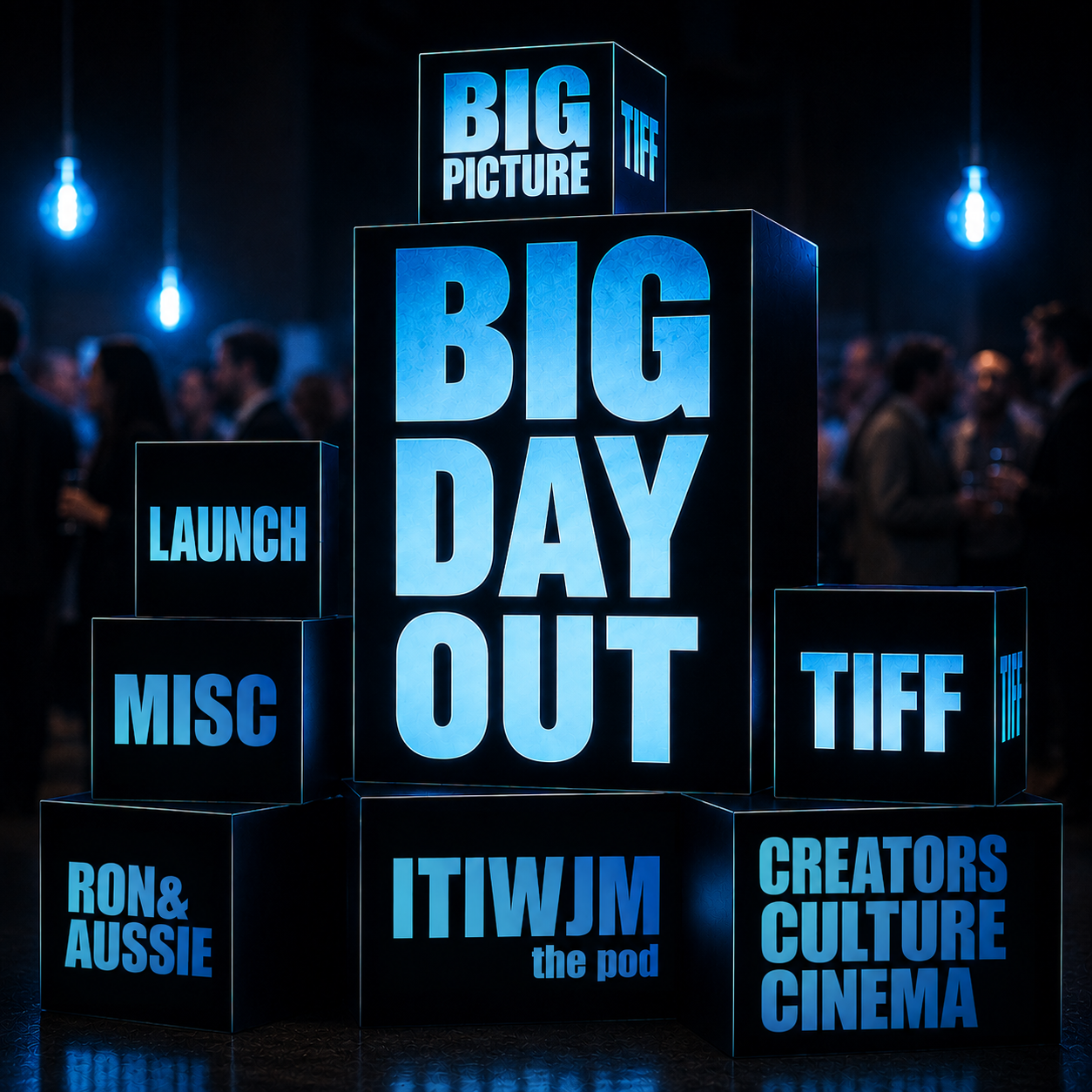 BIG DAY OUT lightbox signage stacked and glowing in electric blue